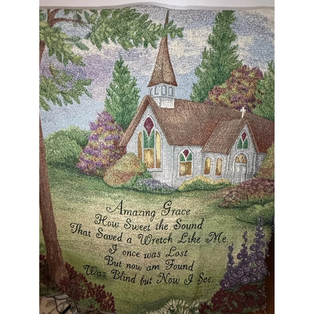 Manual Woodworkers Weavers Amazing Grace Tapestry Throw Blanket 50x60 Cotton USA
